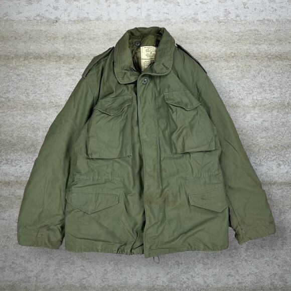 Vintage Military Cold Weather Jacket Olive Green Canvas Insulated Liner 90s